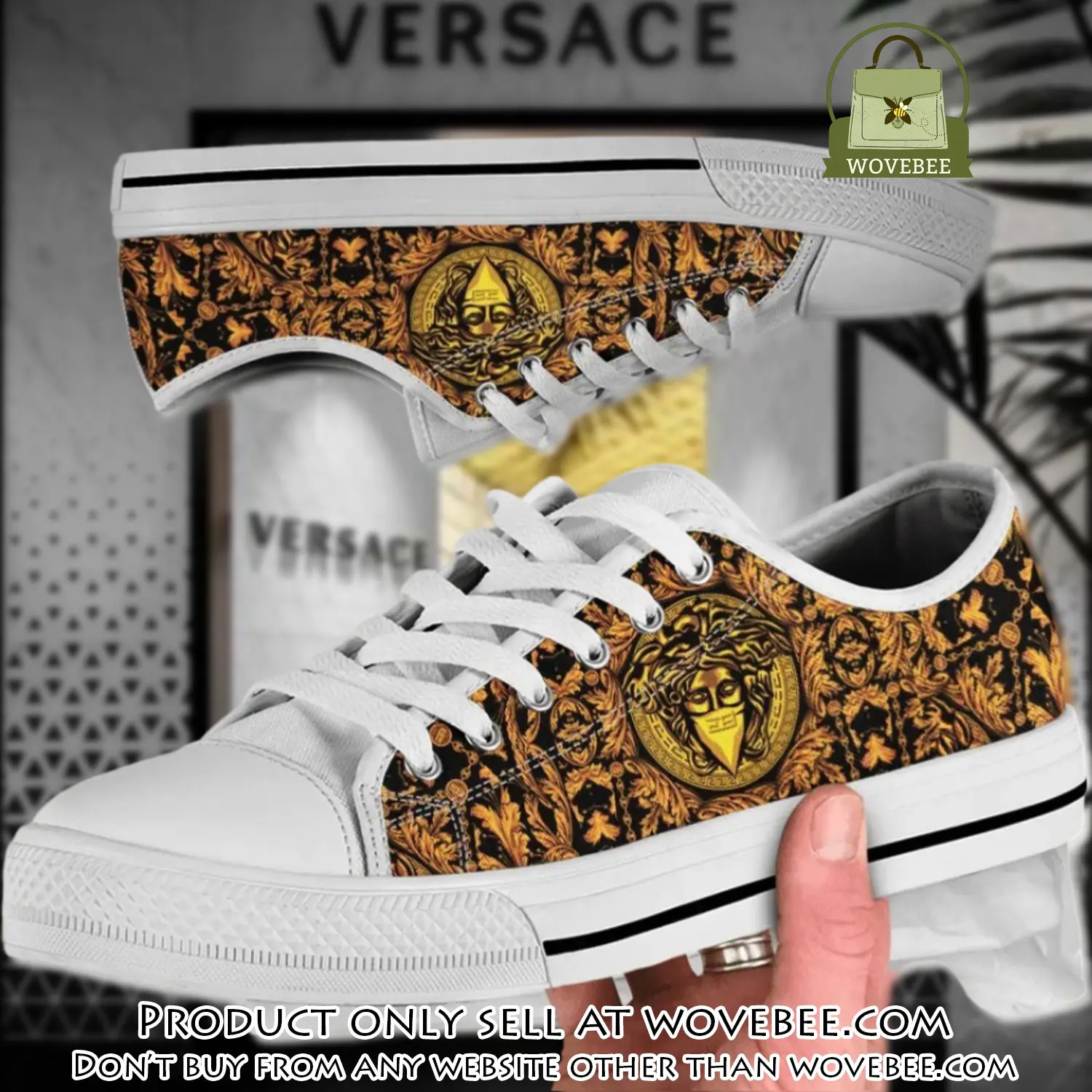 Versace medusa gold white low top canvas shoes luxury brand gifts for men women wvb5909628